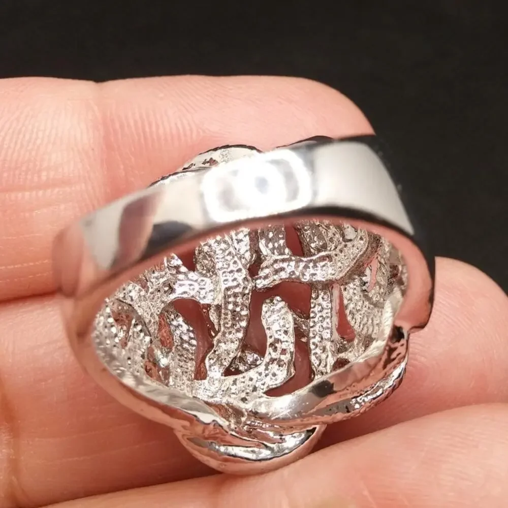 Chunky Knotted Brutalist Ring Unisex Textured Silver Plated Vintage Modernist